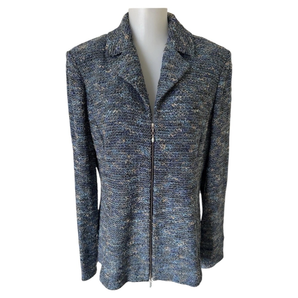 St John Tweed Jacket Full Zip Womens Size 10 Blue